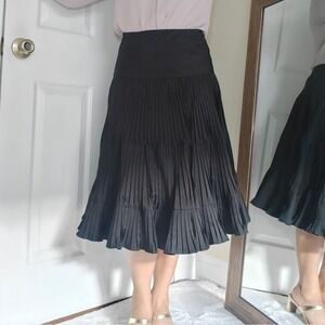 D Exterior Long Midi Skirt Medium Pleated Ruffle Black Flowy‎